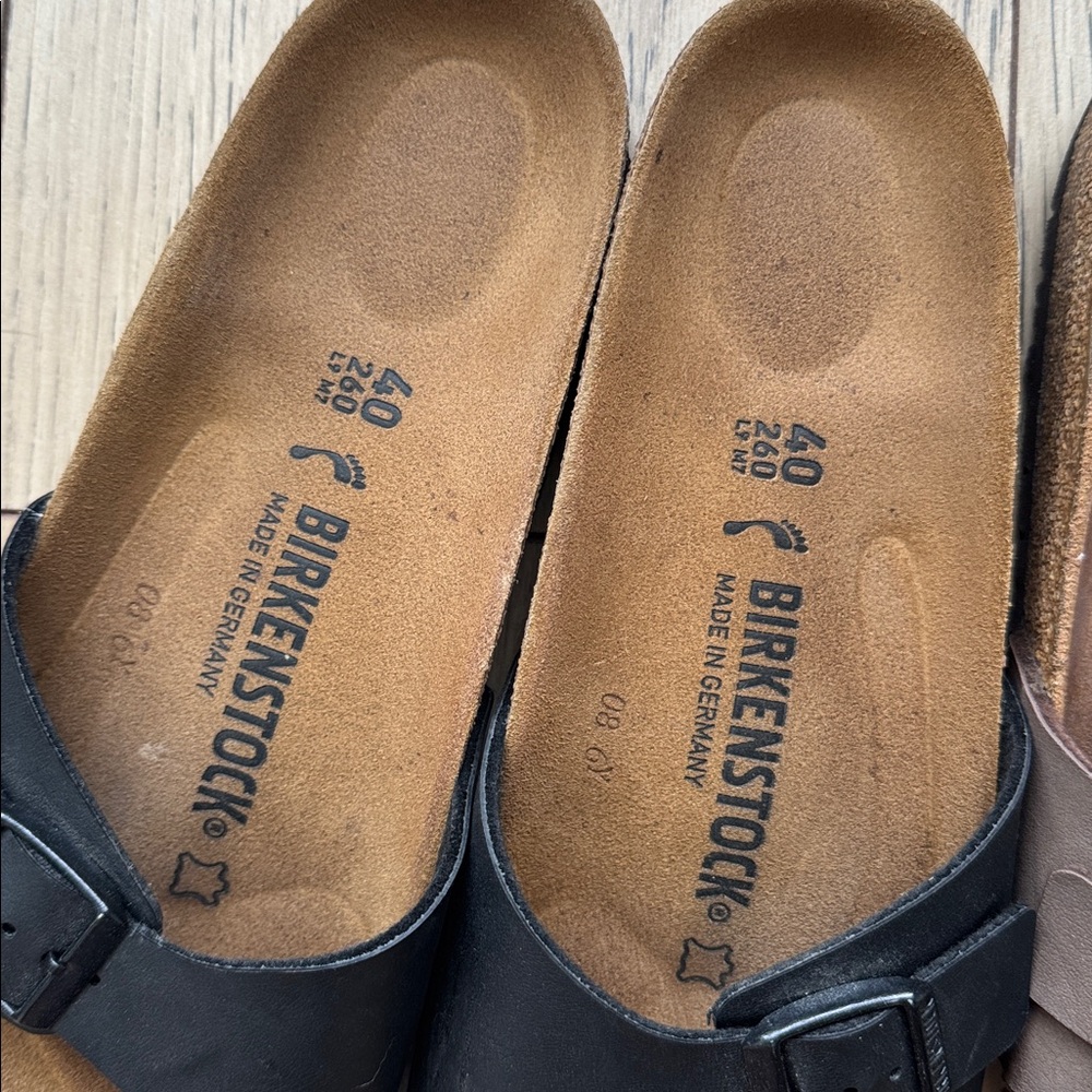 Birkenstock Madrid Sandals Lot 2 Pair EU 40 Brown Black Leather Slide Comfort - Picture 4 of 13